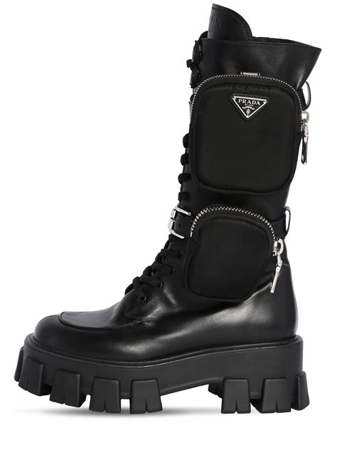 prada men's black leather motorcycle combat boots|Black Monolith Leather And Re.